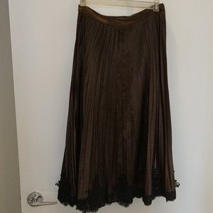 Anthropologie brown pleaded silk skirt